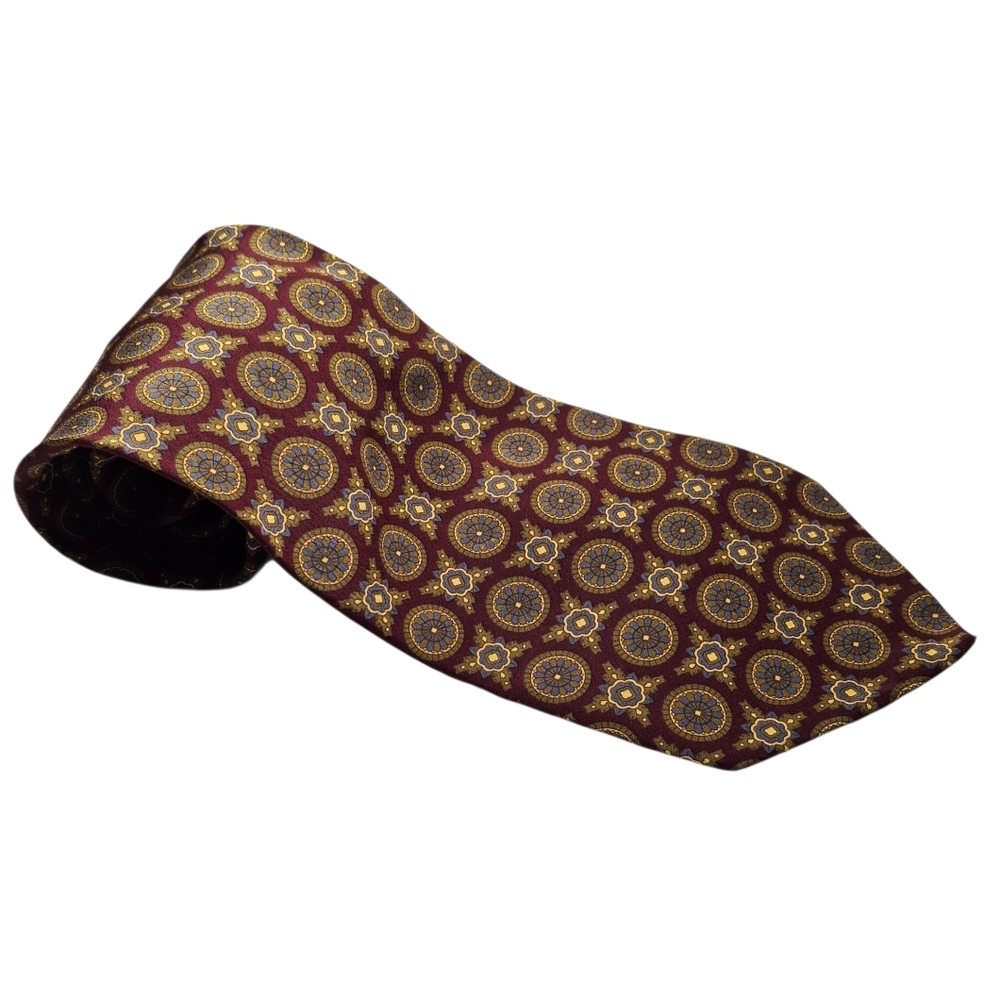 Vintage 1980's Lord & Taylor Kensington Collection Burgundy/Blue/Gold Silk Tie